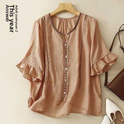 Māksliniecisks retro stila krekls ar puspiedurknēm 