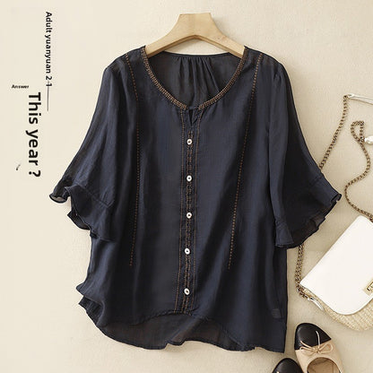 Māksliniecisks retro stila krekls ar puspiedurknēm 